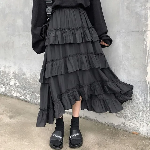 Ruffled High-Waist Skirt With Asymmetrical Cut