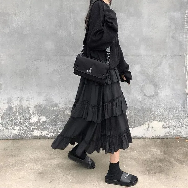 Ruffled High-Waist Skirt With Asymmetrical Cut