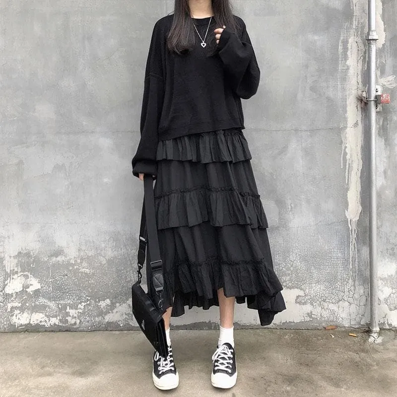 Ruffled High-Waist Skirt With Asymmetrical Cut