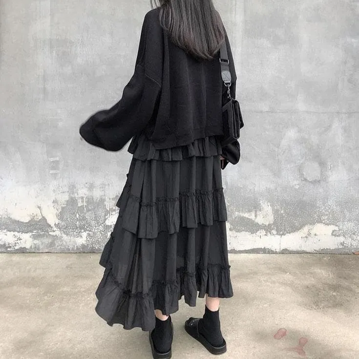 Ruffled High-Waist Skirt With Asymmetrical Cut