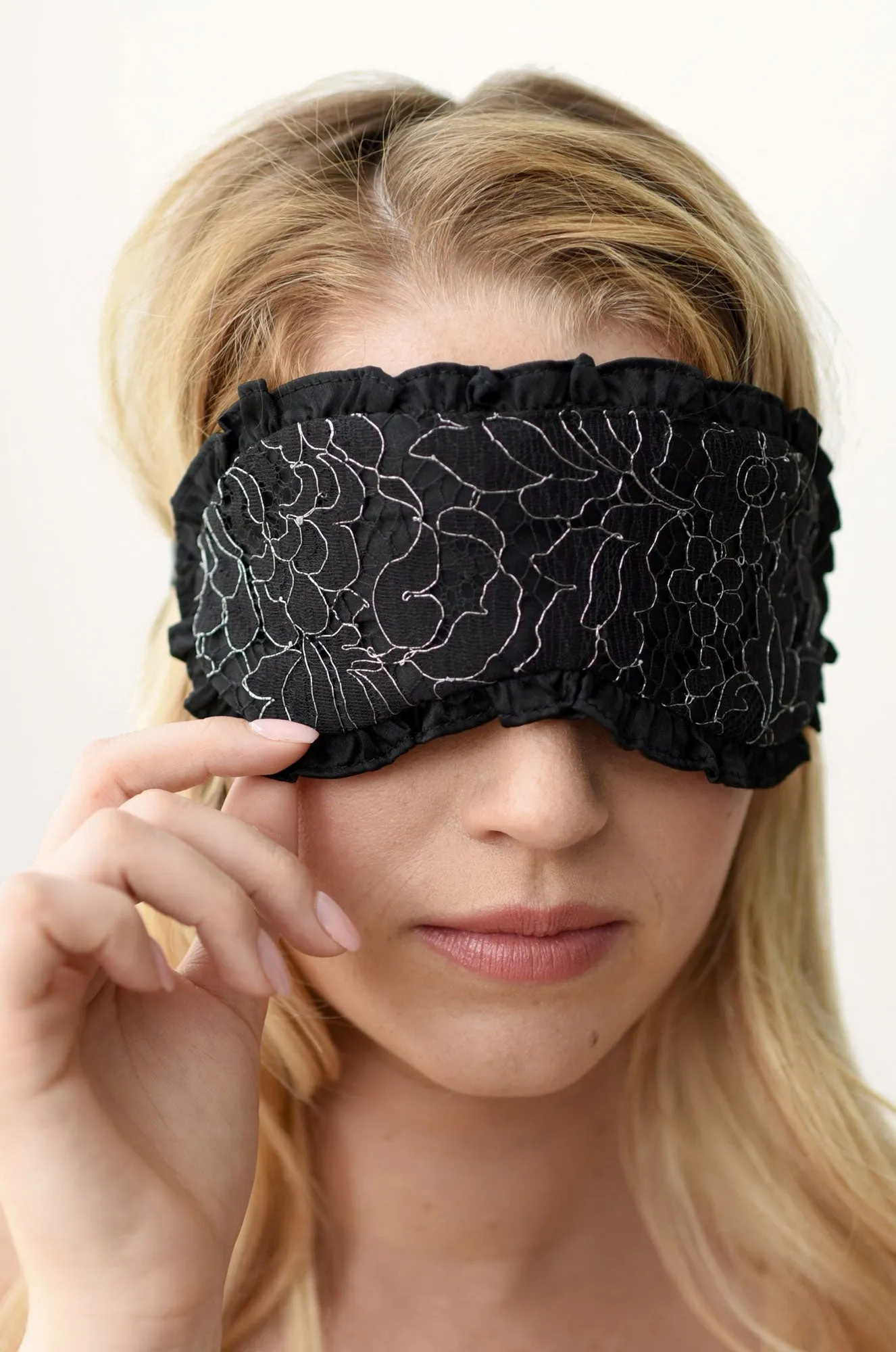 Ruffled silk sleep mask