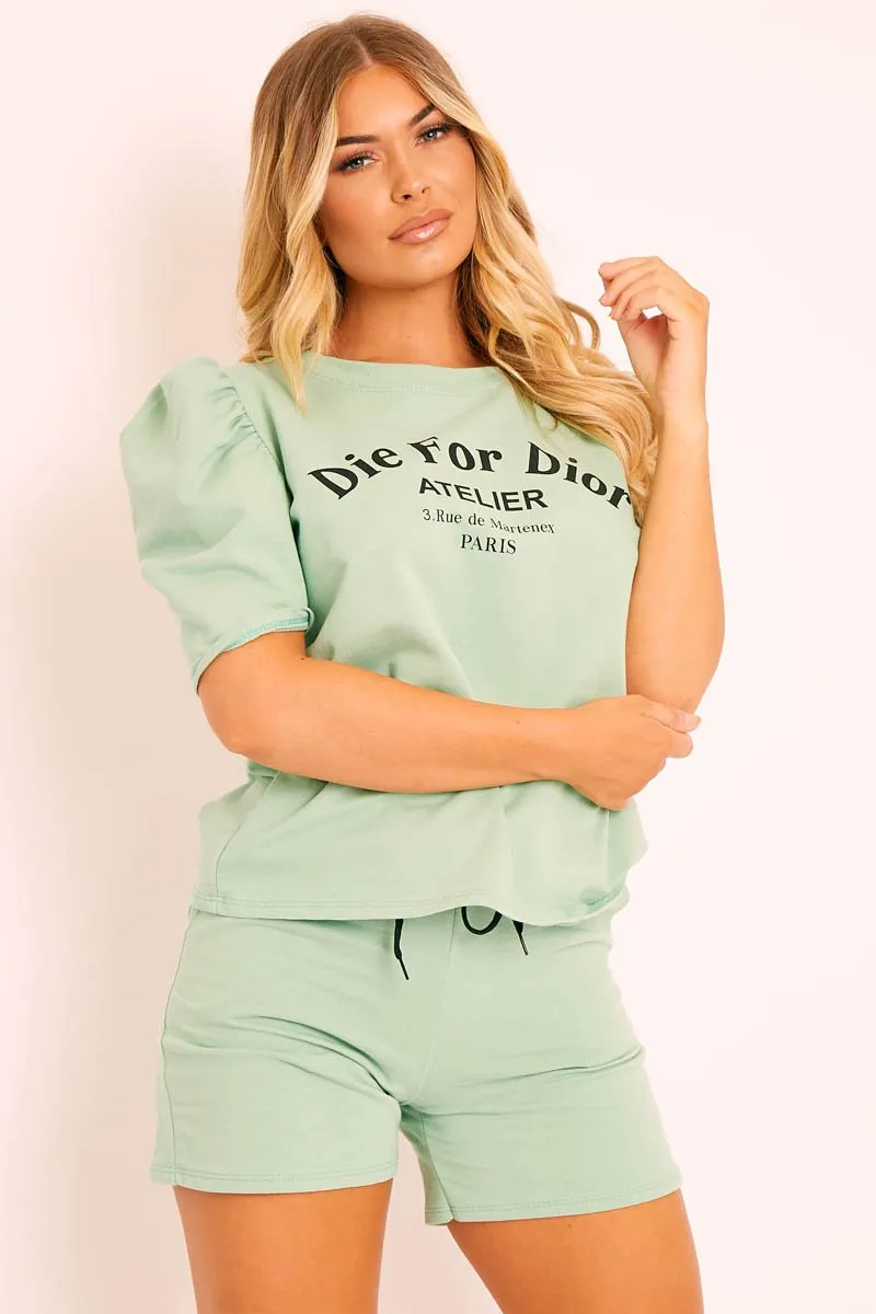 Sage Die For Dior T-shirt and Shorts Loungewear Co-ord - Kaelie