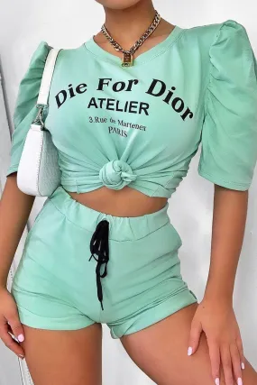 Sage Die For Dior T-shirt and Shorts Loungewear Co-ord - Kaelie