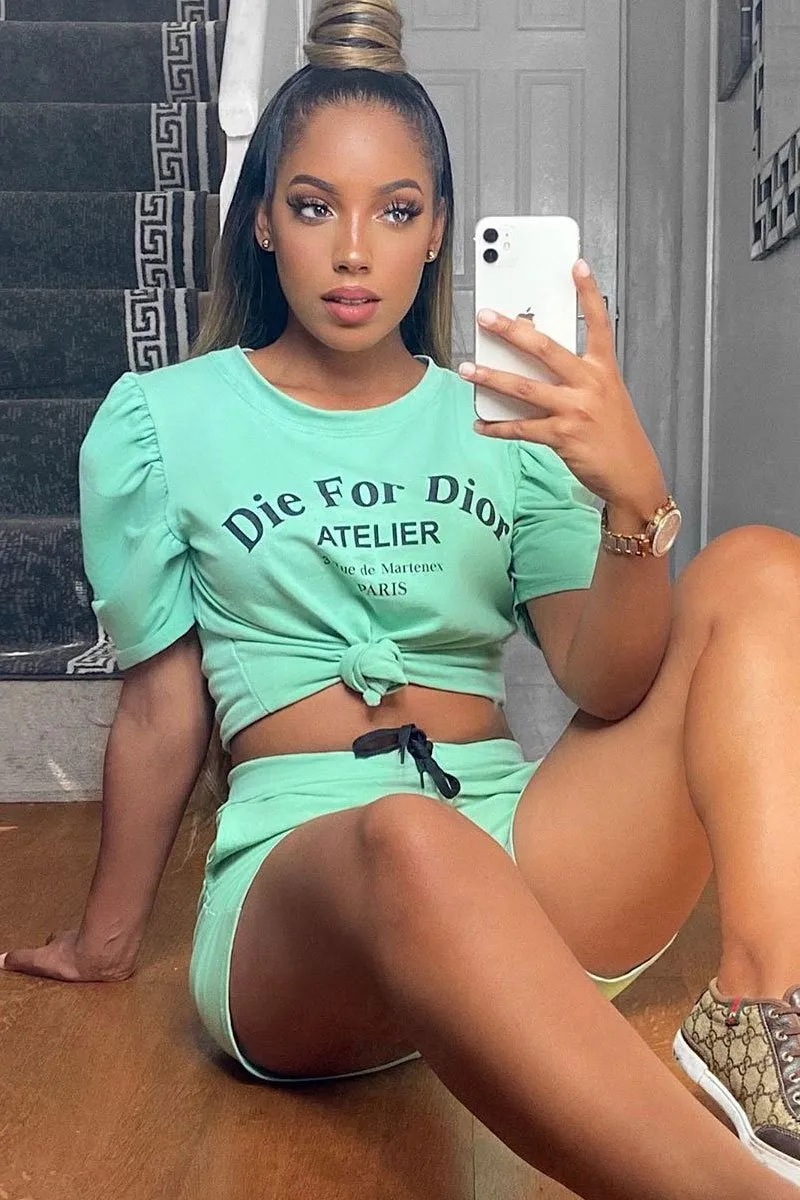 Sage Die For Dior T-shirt and Shorts Loungewear Co-ord - Kaelie