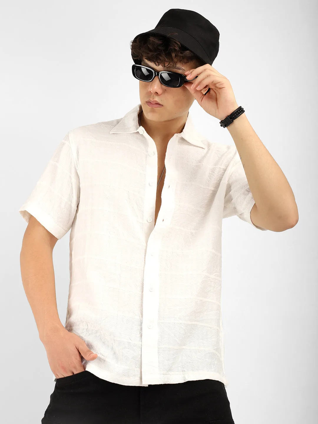 Shirtolo White Plain Half Sleeve Shirt