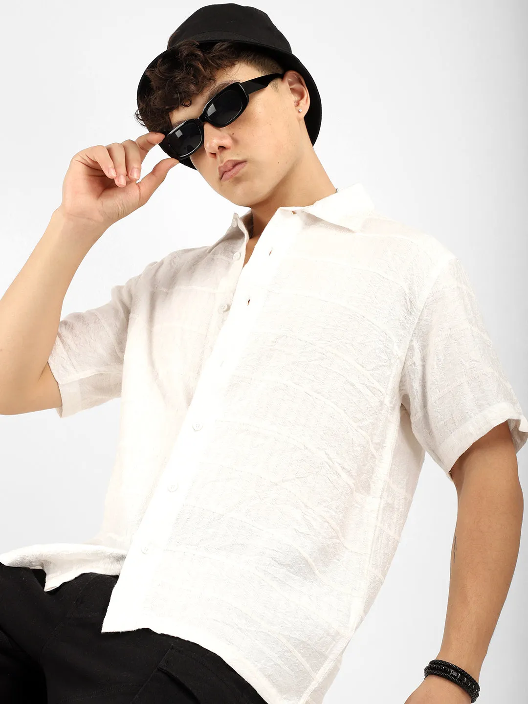 Shirtolo White Plain Half Sleeve Shirt