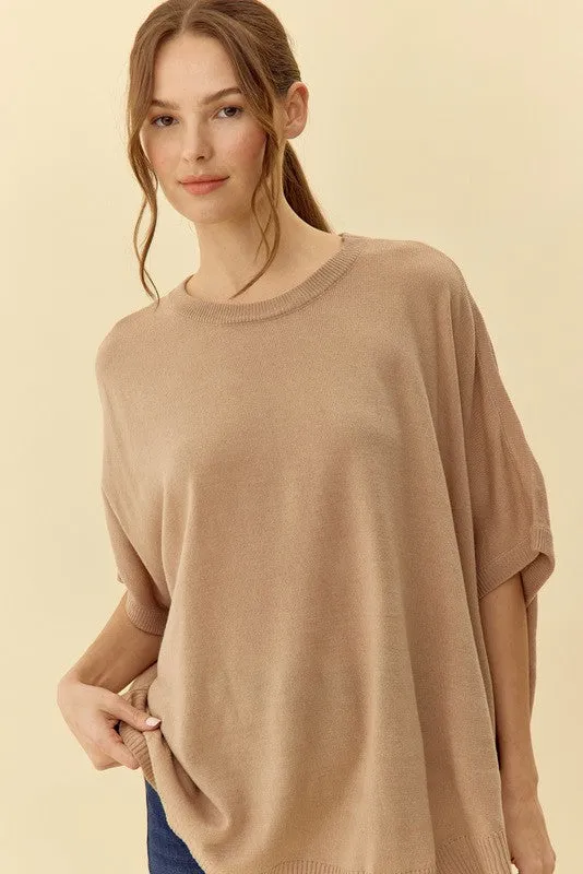 Solid 1/2 Dolman Sleeves Knit Top