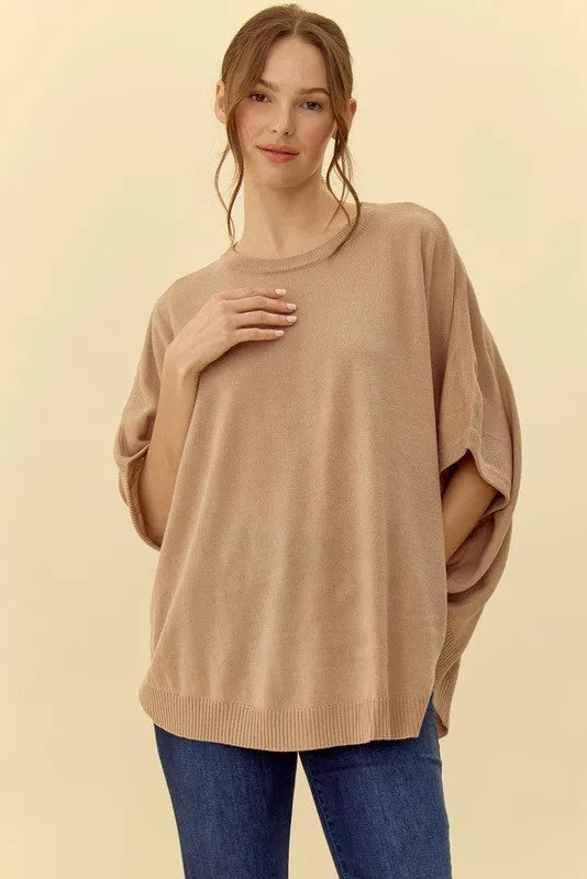 Solid 1/2 Dolman Sleeves Knit Top