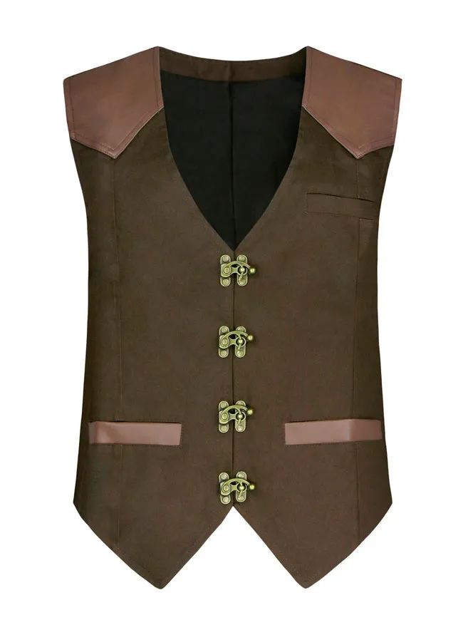 Steampunk Victorian Faux Leather Patchwork Waistcoat Casual Vest