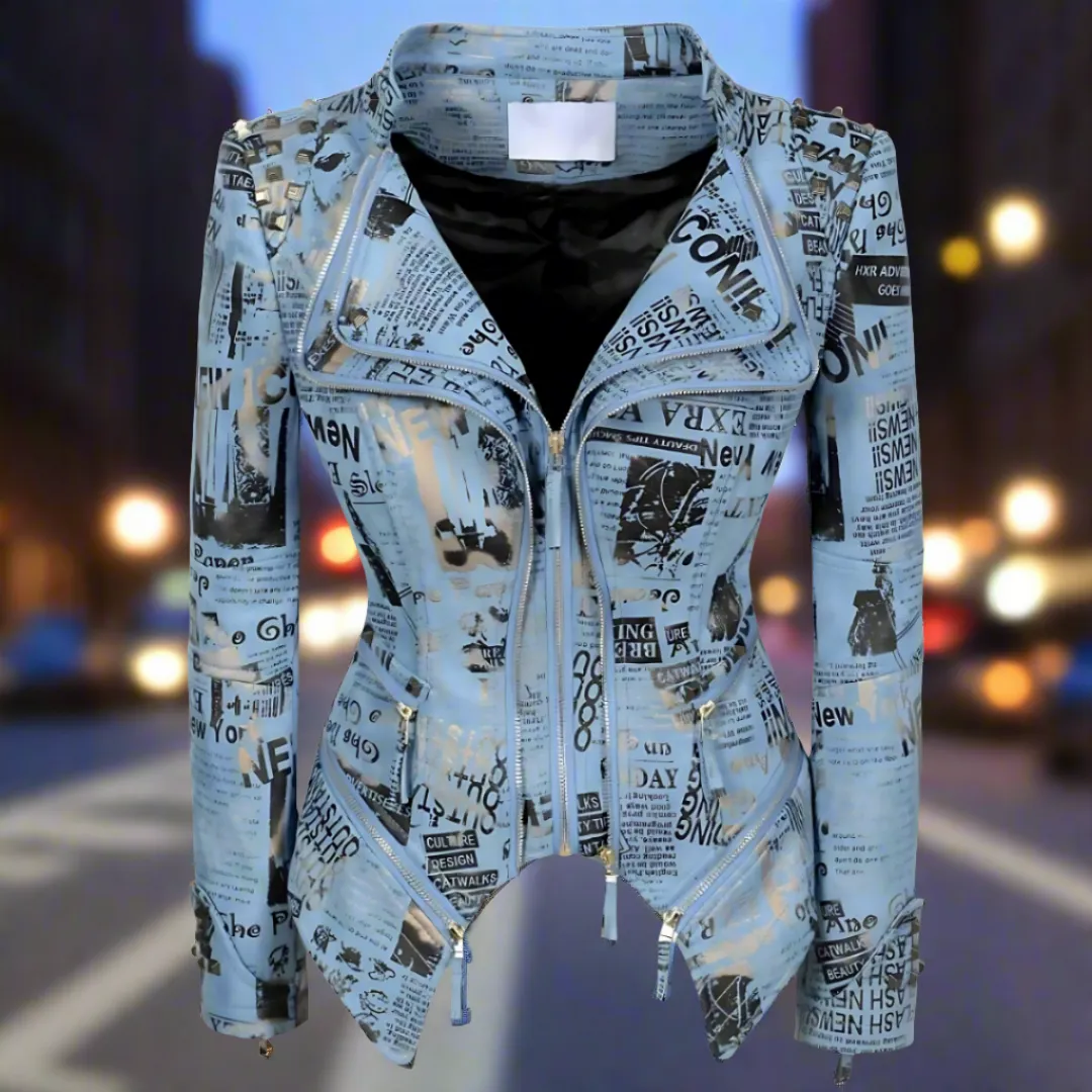 Stylish Newspaper Motorcycle Biker Studded Jacket