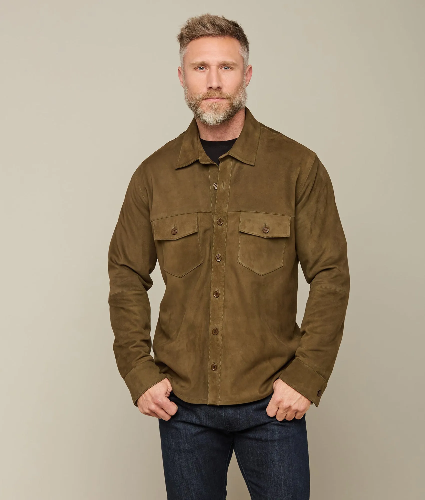 Suede Shacket :: Olive