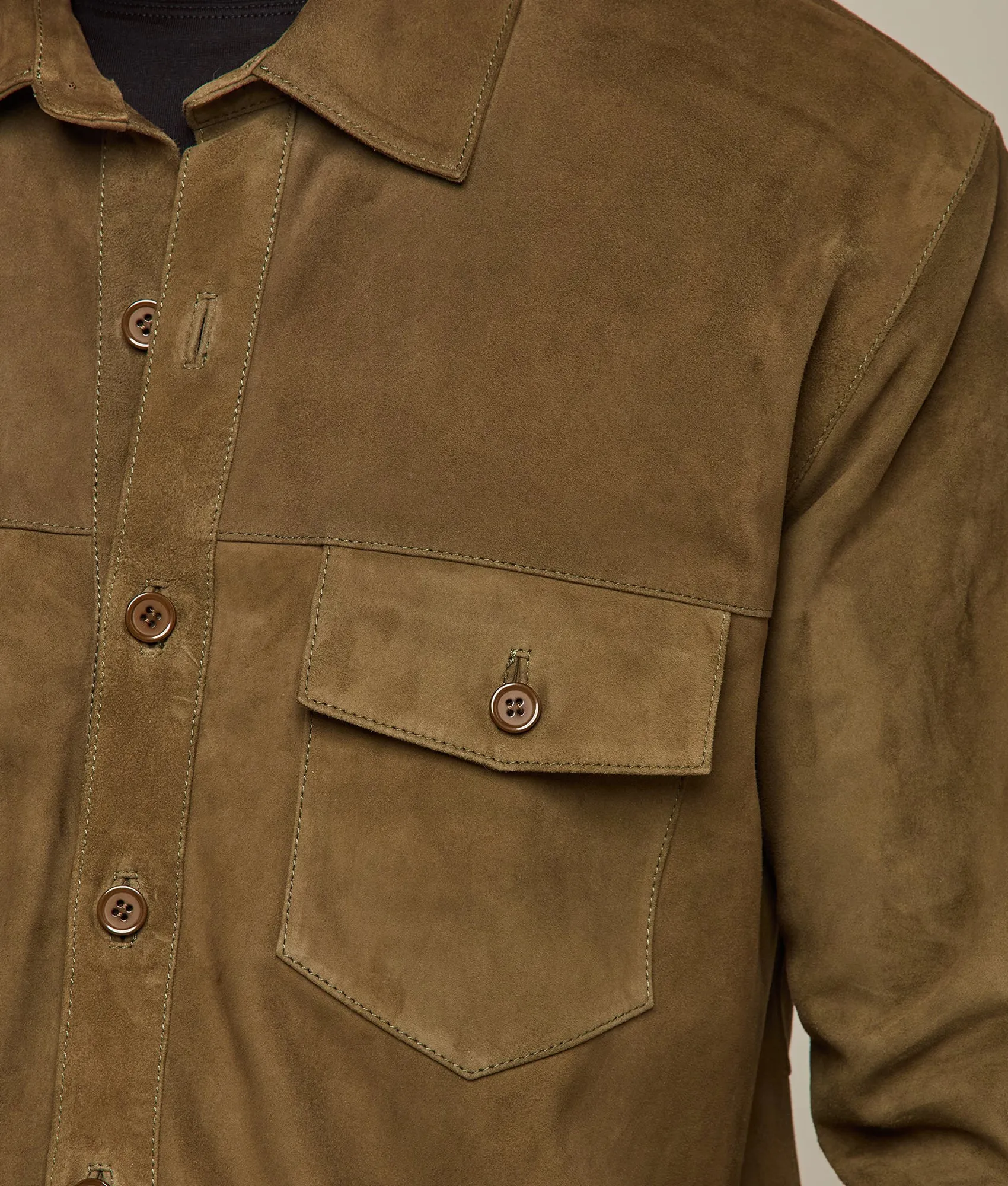 Suede Shacket :: Olive