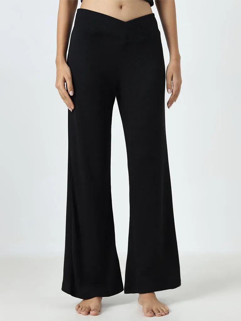 Superstar Black Ribbed Textured High-Rise Pants