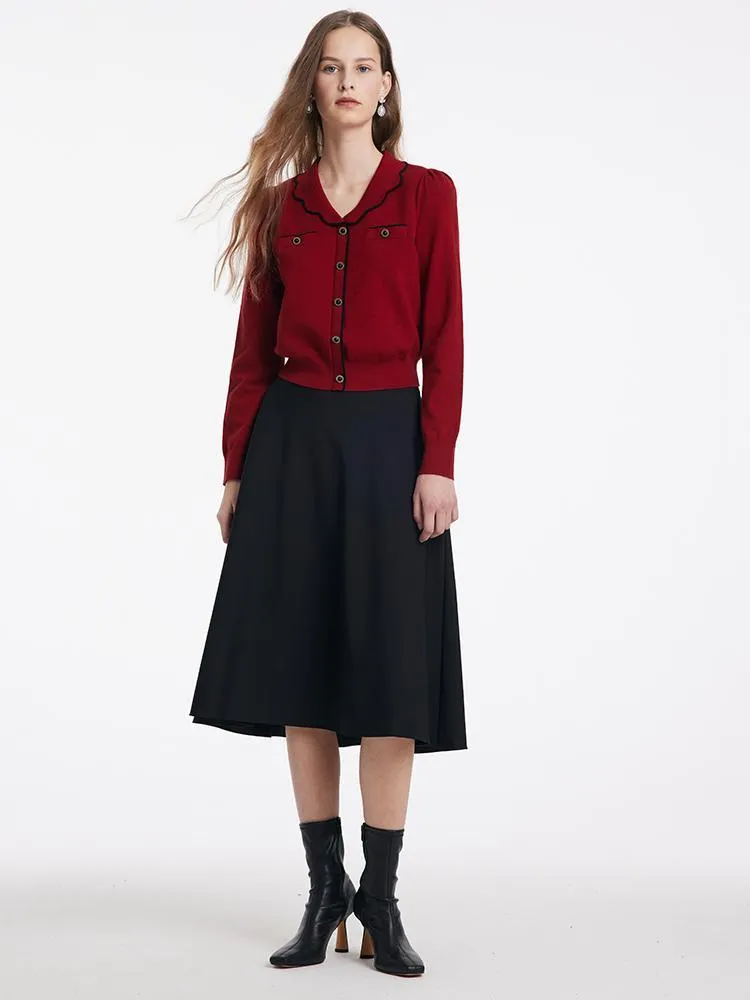 Tencel Wool V-Neck Sweater And Half Skirt Two-Piece Set