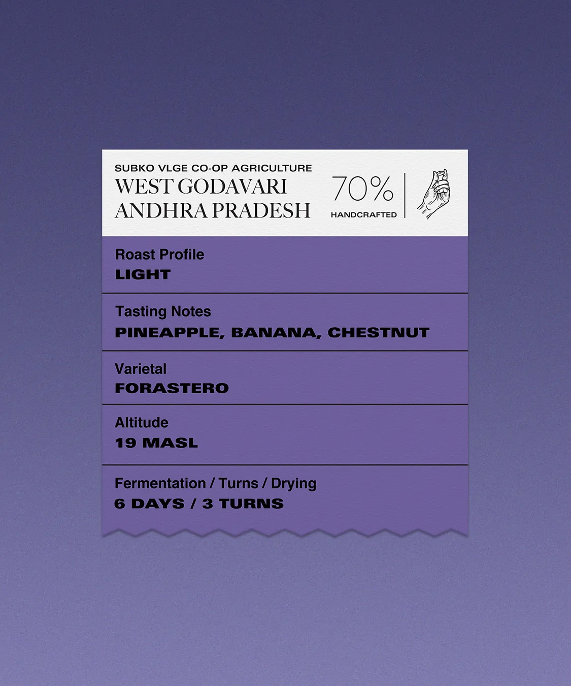 Terroir (70% Dark): Subko VLGE Co-op, West Godavari, Andhra Pradesh (Single Origin Dark Chocolate)