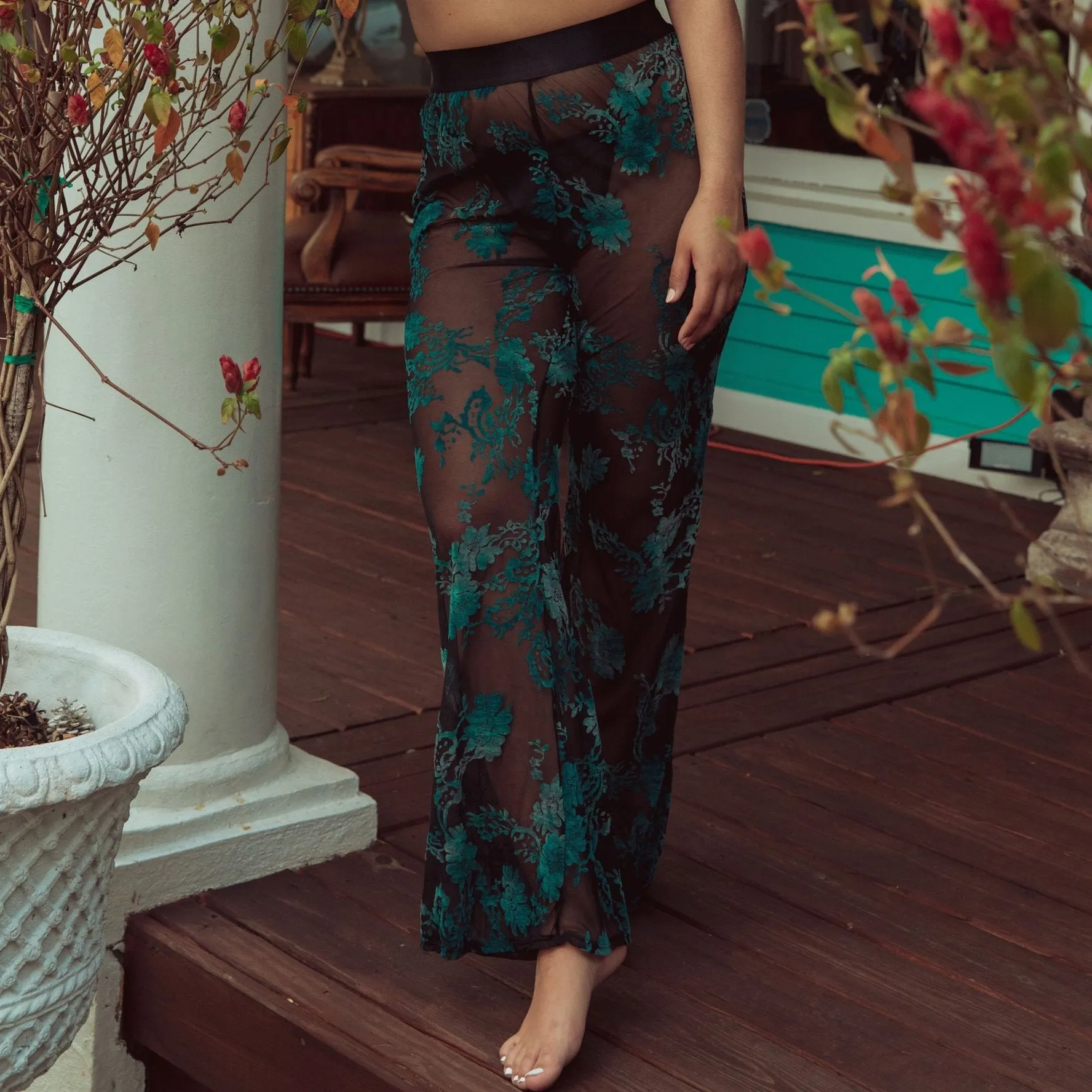 Velvet Burnout Flare Pant | Vintage Emerald