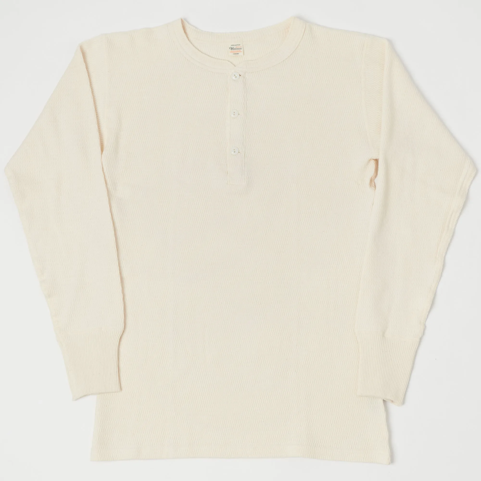 Warehouse & Co 5904 LS Waffle Knit Henley - Ecru