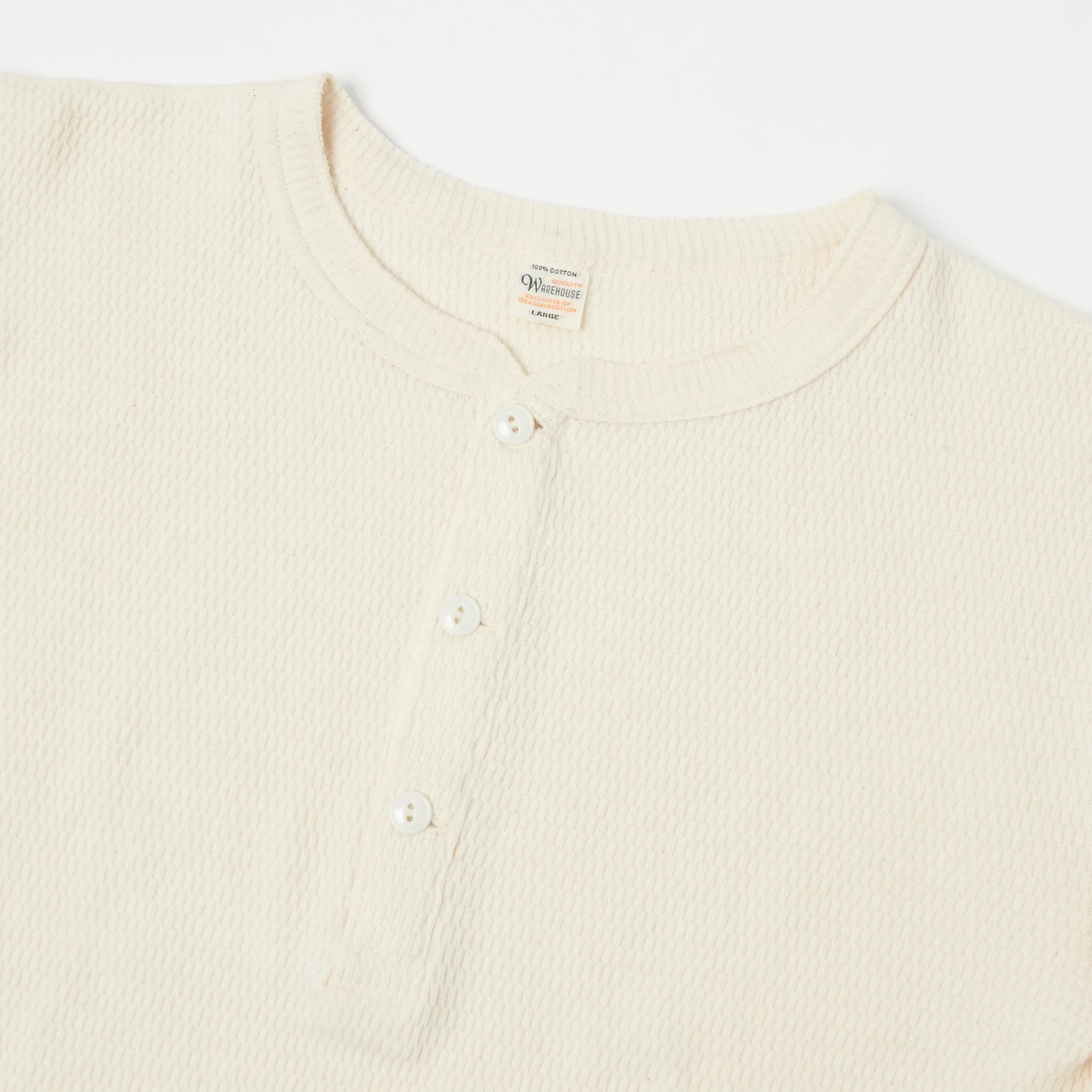 Warehouse & Co 5904 LS Waffle Knit Henley - Ecru