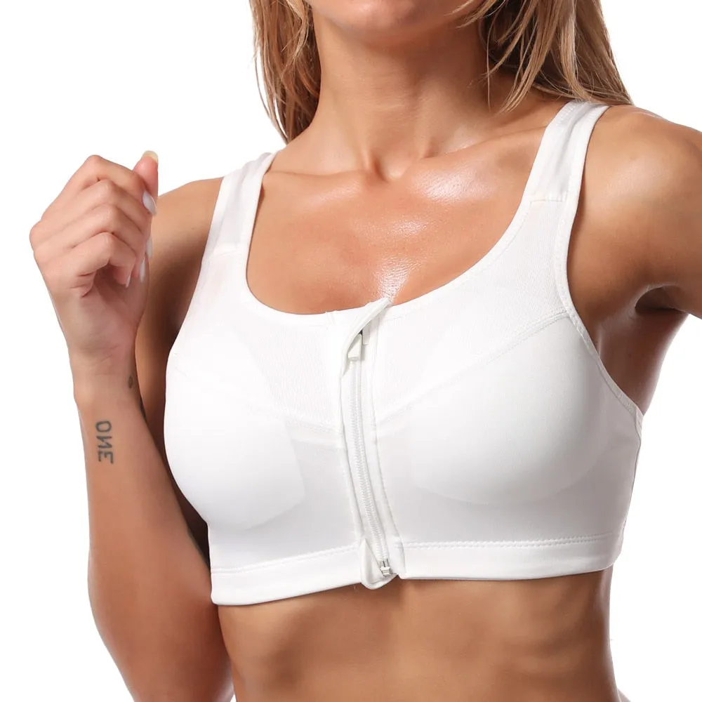 women's fitness front zip-up sports bra top