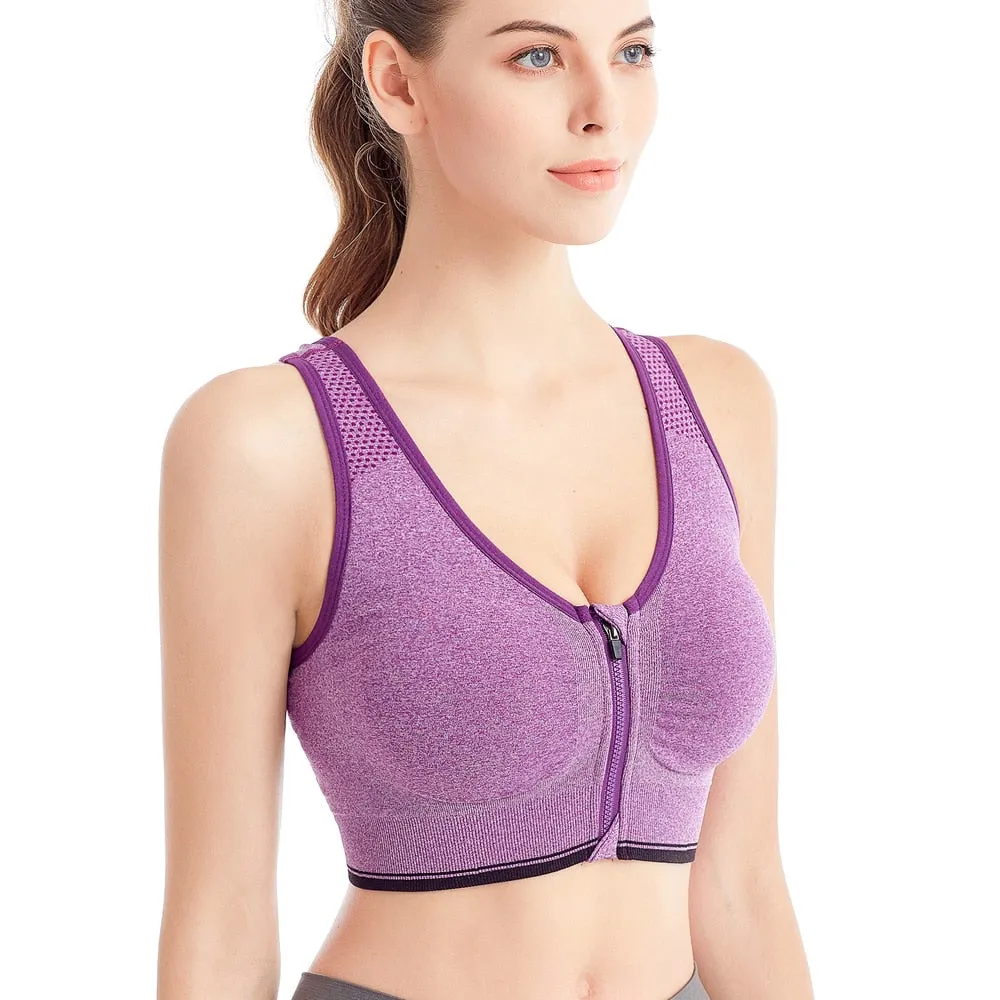 women's fitness front zip-up sports bra top