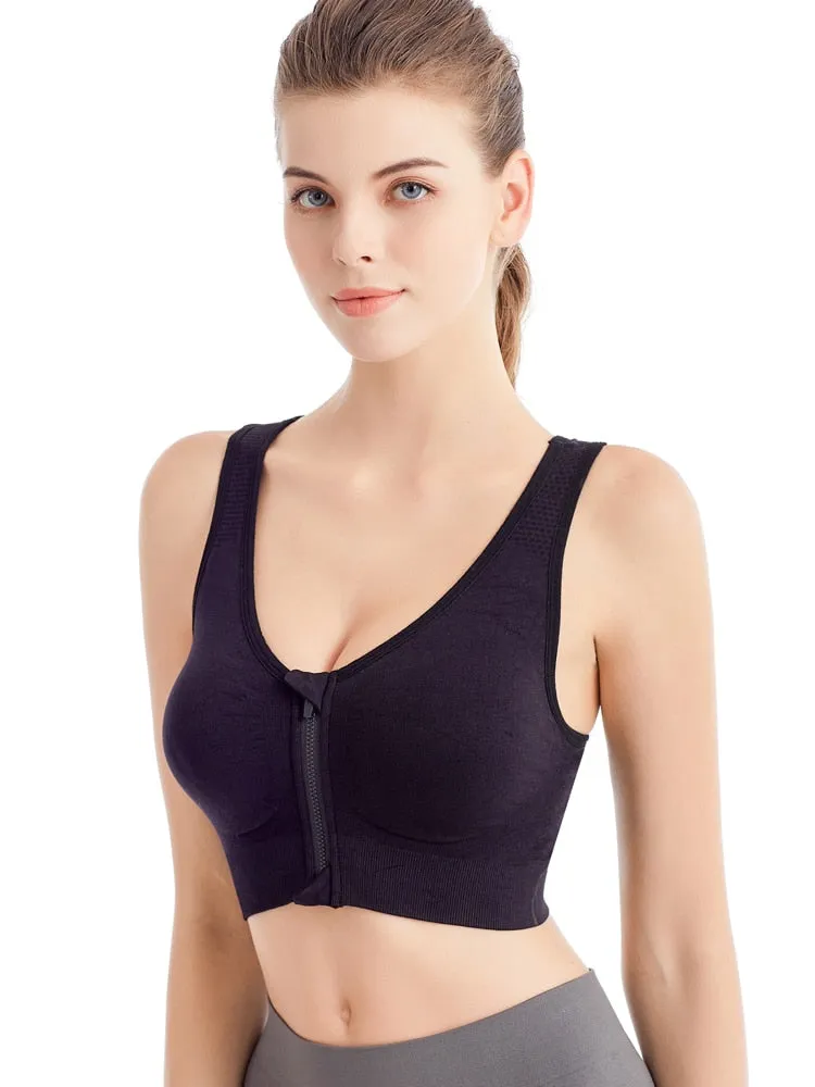 women's fitness front zip-up sports bra top