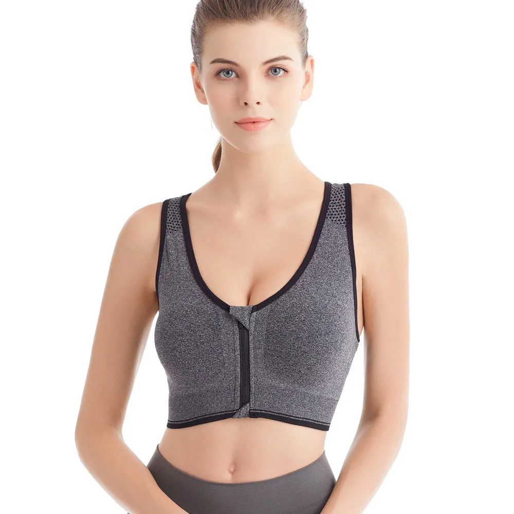 women's fitness front zip-up sports bra top