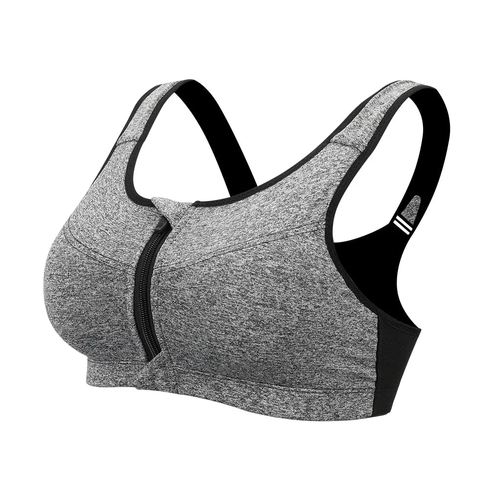 women's fitness front zip-up sports bra top