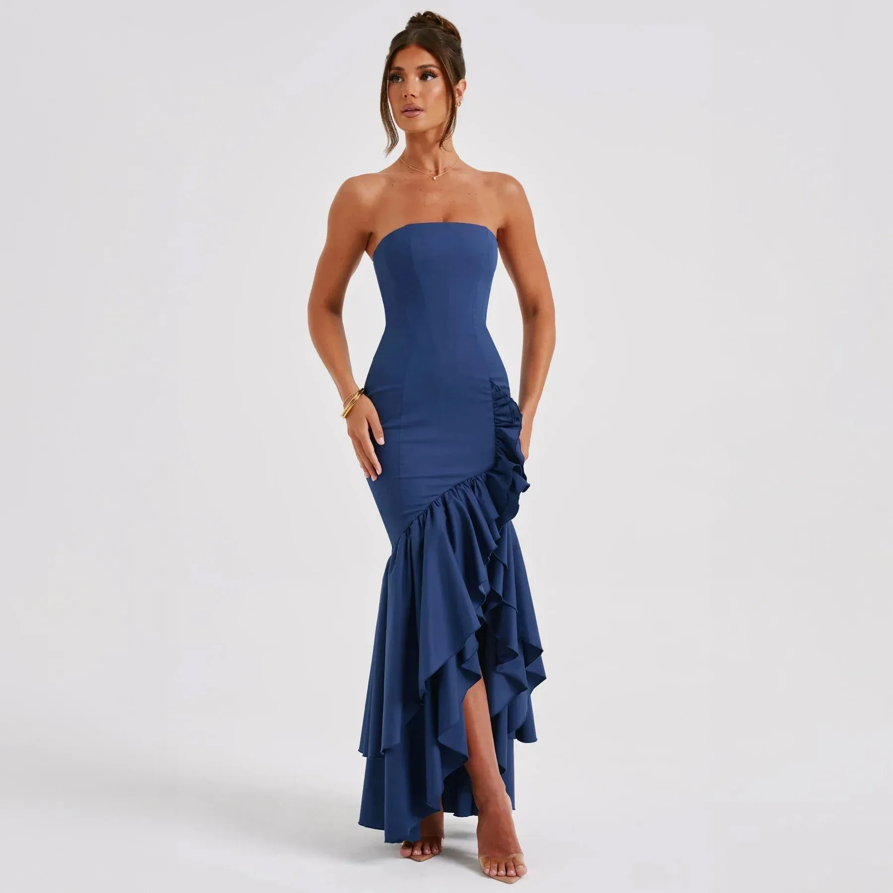 Women's Maxi Autumn Winter Sexy Backless Strapless Irregular Temperament Elegant Traf Midi Dresses