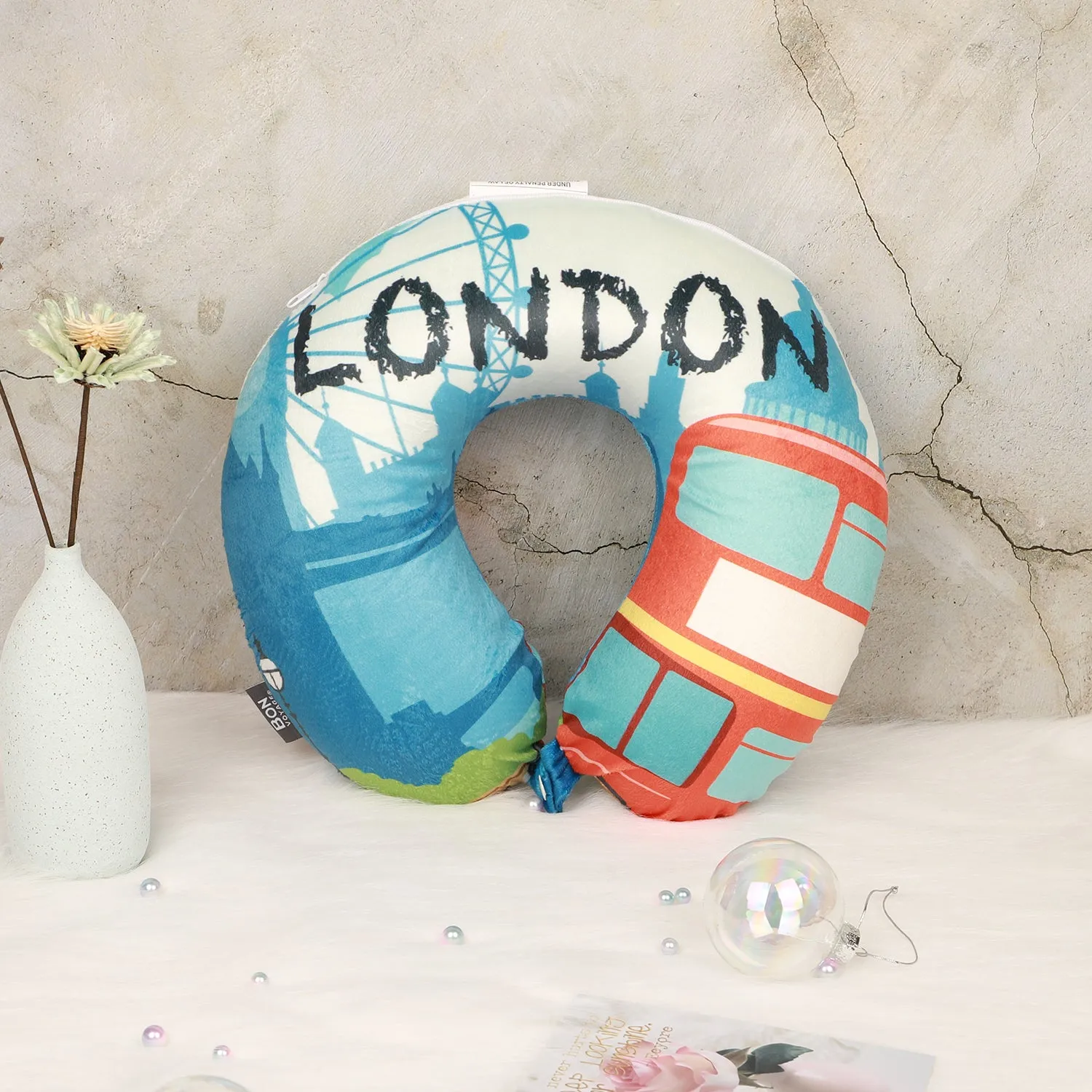 World Edition Memory Foam Travel Neck Pillow - London Blue