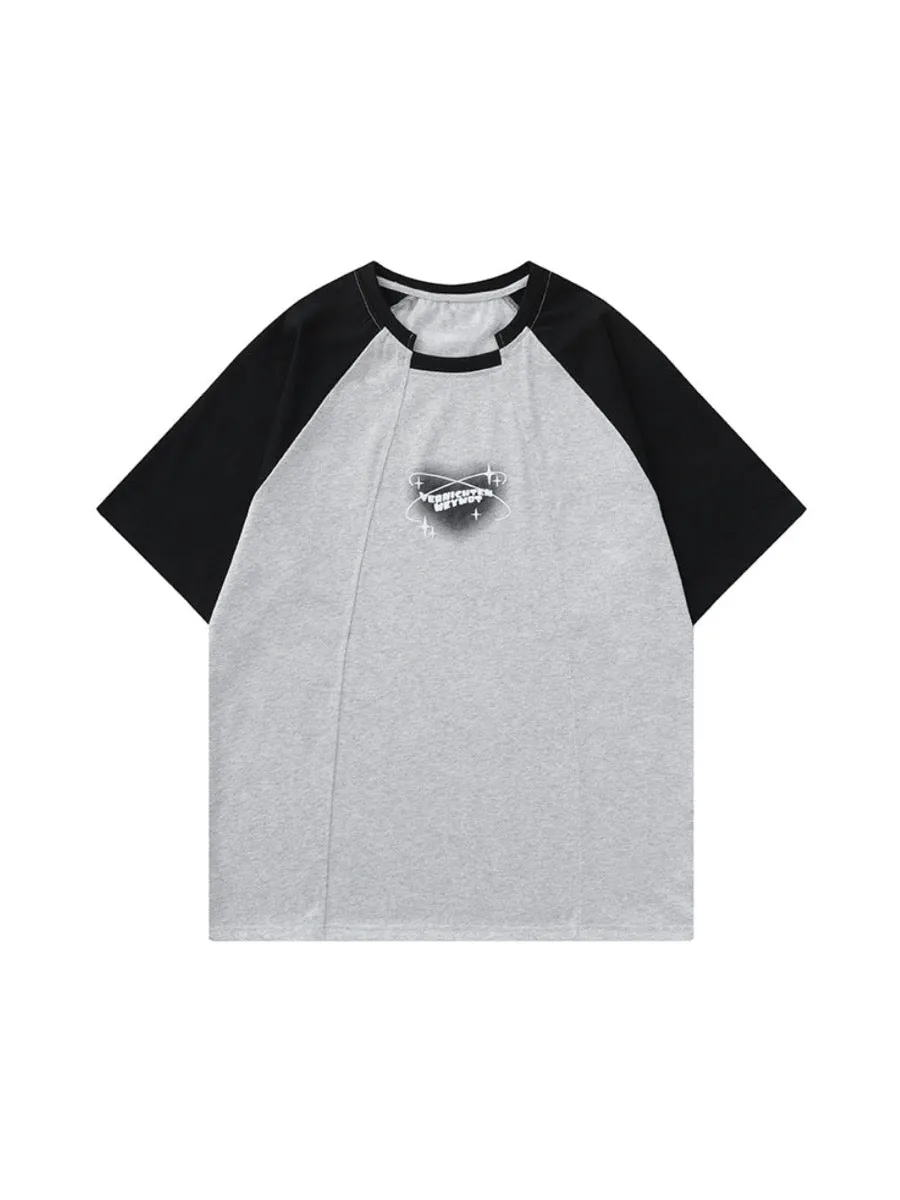 Y2K Style Color Raglan Irregular Niche Design Short Sleeves Slim Crop Tops