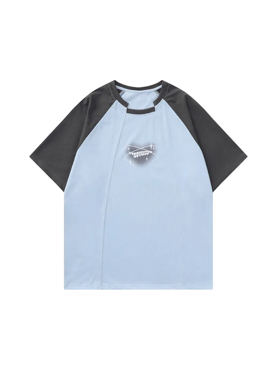 Y2K Style Color Raglan Irregular Niche Design Short Sleeves Slim Crop Tops